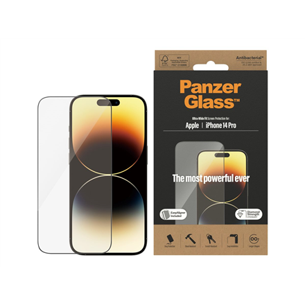 Panzer Glass PanzerGlass | Ekrano apsauga | Apple | iPhone 14 Pro | Stiklas | Išvalyti | Itin platus pritaikymas; Lengvas montavimas; Atsparus pirštų atspaudams