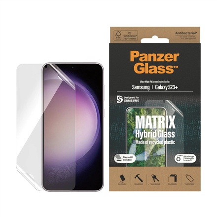 Panzer Glass PanzerGlass | „Matrix“ ekrano apsauga, itin platus pritaikymas W. Alignerkit | Ekrano apsauga | Samsung | Galaxy S23+ | Skaidrus