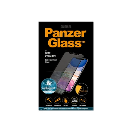 Panzer Glass PanzerGlass | P2665 | Ekrano apsauga | Apple | iPhone Xr/11 | Grūdintas stiklas | Juodas | Konfidencialumo filtras; Viso kadro aprėptis; Nedūžtančios filmas (sulaiko stiklą ir apsaugo nuo stiklo šukių dūžtant); Tinkamas dėklui – suderinamas su visais dėklais; Anti-glare danga (sumažina šviesos atspindį); Mėlyna šviesos mažinimas; Lengvas montavimas su pilnais klijais; Oleofobinis sluoksnis (antibakterinis + antipirštų atspaudas); 100% prisilietimo išsaugojimas; Išlaiko visas telefono funkcijas