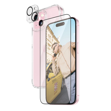 Panzer Glass PanzerGlass | Panzerglass 3-in-1 pakuotė | iPhone | iPhone 15 | Išvalyti | Suderinamas su belaidžiu įkrovimu. Atsparus įbrėžimams ir smūgiams | „PicturePerfect“ fotoaparato objektyvo apsauga, su belaidžiu įkrovimu suderinamas kietasis dėklas ir itin platus ekrano apsauginis sluoksnis