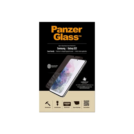 Panzer Glass PanzerGlass | Samsung | Galaxy S22 | Grūdintas stiklas | Skaidrus | Draugiškas atvejams. Suderinamas su ultragarsiniu pirštų atspaudų jutikliu. 100% jutiklinis jautrumas. Antibakterinis (sertifikuotas ISO 22196 ir JIS 22810) | Ekrano apsauga