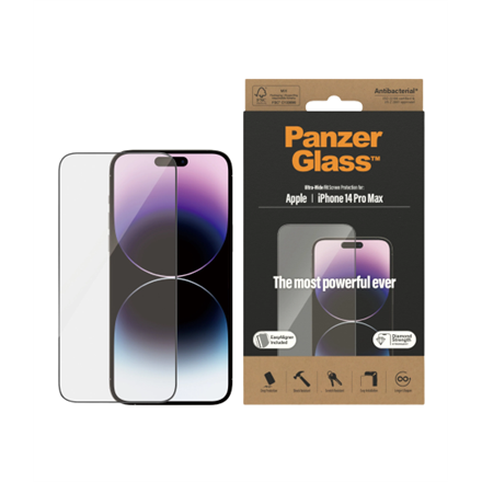Panzer Glass PREMIUM TEMPERED biometrinio stiklo ekrano apsauga pilnas dangtelis iPhone 2022 6.7'' Pro Max UWF wA AB (Juodas)