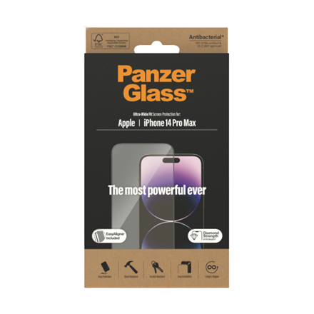 Panzer Glass PREMIUM TEMPERED biometrinio stiklo ekrano apsauga pilnas dangtelis iPhone 2022 6.7'' Pro Max UWF wA AB (Juodas)