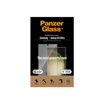 Panzer Glass PREMIUM TEMPERATO stiklo ekrano apsauga, pilnas dangtelis, skirtas Samsung Galaxy S23, UWF Curved Edges AB (Naujas)