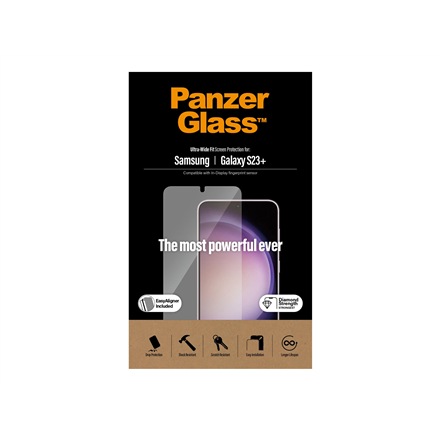 Panzer Glass PREMIUM TEMPERATO stiklo ekrano apsauga, pilnas dangtelis, skirtas Samsung Galaxy S23+, Ultra-Wide Fit AB, (Naujas)