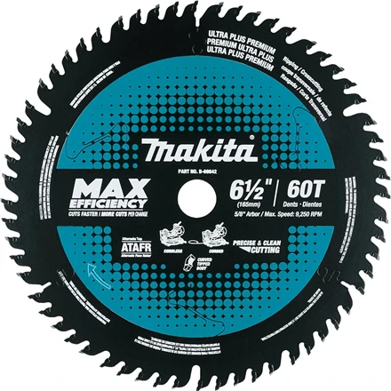 Makita T.C.T. pjūklas EFFICUT 165X1.85X20mm 10° T60 B-69864 T.C.T • 165 x20 mm • T60 • 10° • Medienai