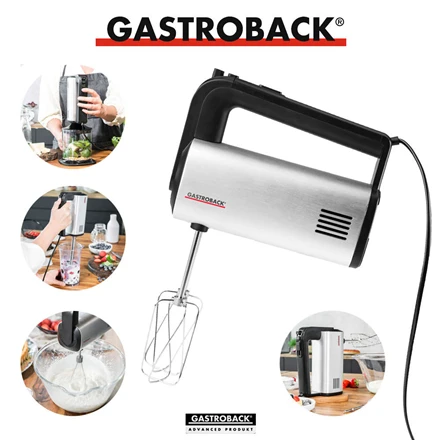 Plakiklis Gastroback Design Hand Mixer Pro 40983 Nerūdijantis plienas/Juodas, Hand mixer, 500 W, Greičių skaičius 5, Shaft material Nerūdijantis plienas, Mini chopper,
