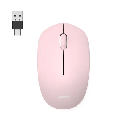 Pelė „Port Designs PORT CONNECT“ laidas COLLECTION, USB-A ir USB-C adapteris, 2.4Ghz, 1600DPI, Blush