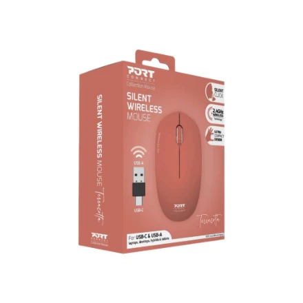 Pelė „Port Designs PORT CONNECT“ laidas COLLECTION, USB-A ir USB-C adapteris, 2.4Ghz, 1600DPI, Terracota