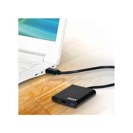 PORT DESIGNS USB-C stotelė prijungta prie kompiuterio