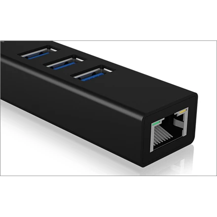 Icy Box USB šakotuvas su LAN jungtimi iš profilio