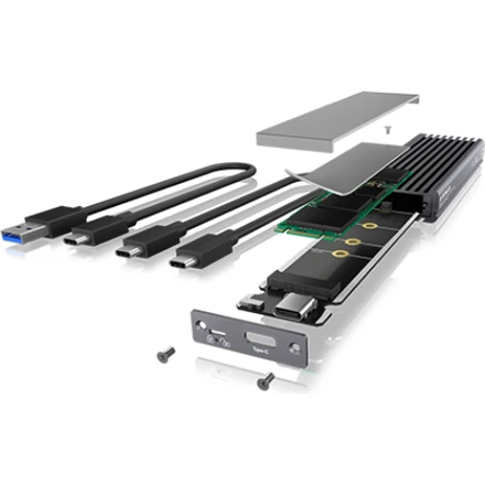 Icy Box RaidSonic ICYBOX IB-1817MC-C31 išorinis korpusas, skirtas PCIe NVMe/SATA M.2 SSD USB 3.1 Type-C Pilkas