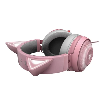 Žaidimų Ausinės Razer Kraken Kitty Edition Quartz, Chroma RGB, ANC mikrofonas, THX erdvinis garsas, USB jungtis, rožinės