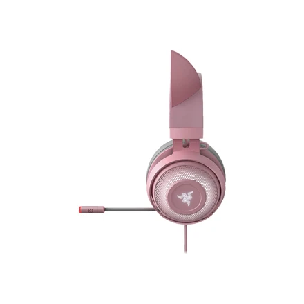 Žaidimų Ausinės Razer Kraken Kitty Edition Quartz, Chroma RGB, ANC mikrofonas, THX erdvinis garsas, USB jungtis, rožinės