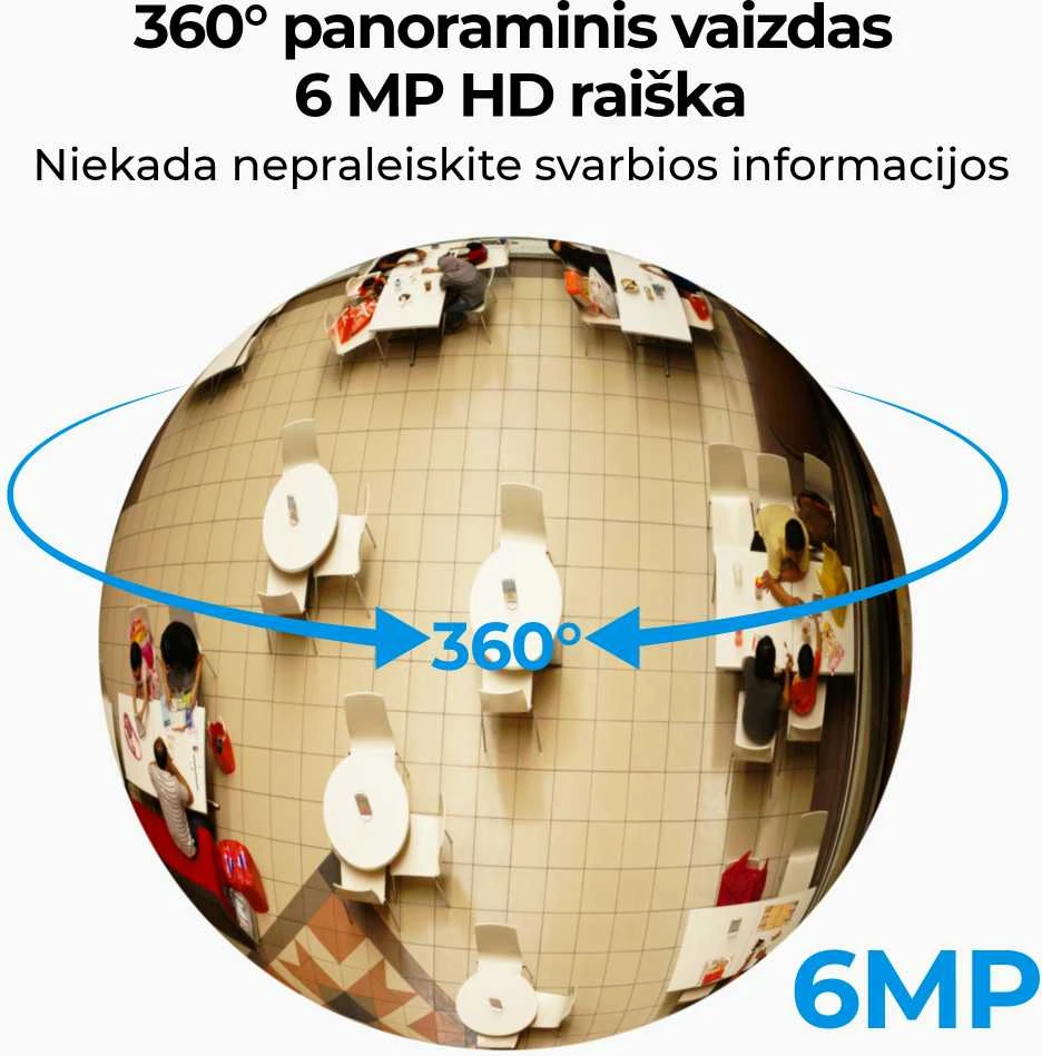 Išmanioji 360° panoraminė vidaus žuvies akies kamera Reolink Fisheye W520, 6 MP,  microSD, Wi-Fi