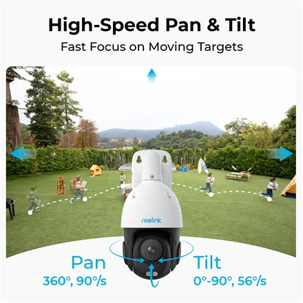 Reolink | 4K 360° automatinio sekimo PoE kamera su 5X optiniu priartinimu | P840 | 8 MP | f=2,7–13,5 mm/maks. F1.6 | Maitinimas per Ethernet (PoE) | IP66 | H.265/H.264 | Micro SD, maks. 256 GB