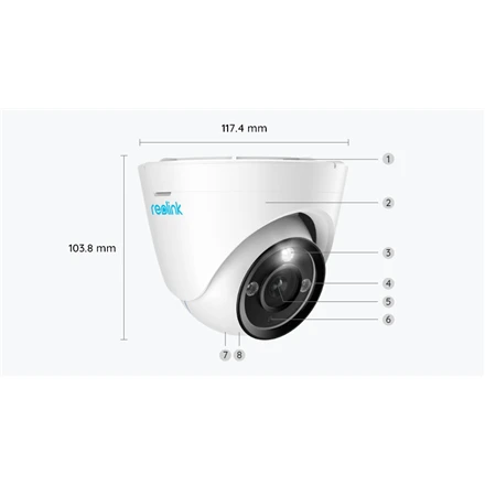 Reolink | 4K saugumo IP kamera su spalvotu naktiniu matymu | P434 | Kupolas | 8 MP | 2,8–8 mm/F1,6 | IP66 | H.265 | „MicroSD“, maks. 256 GB