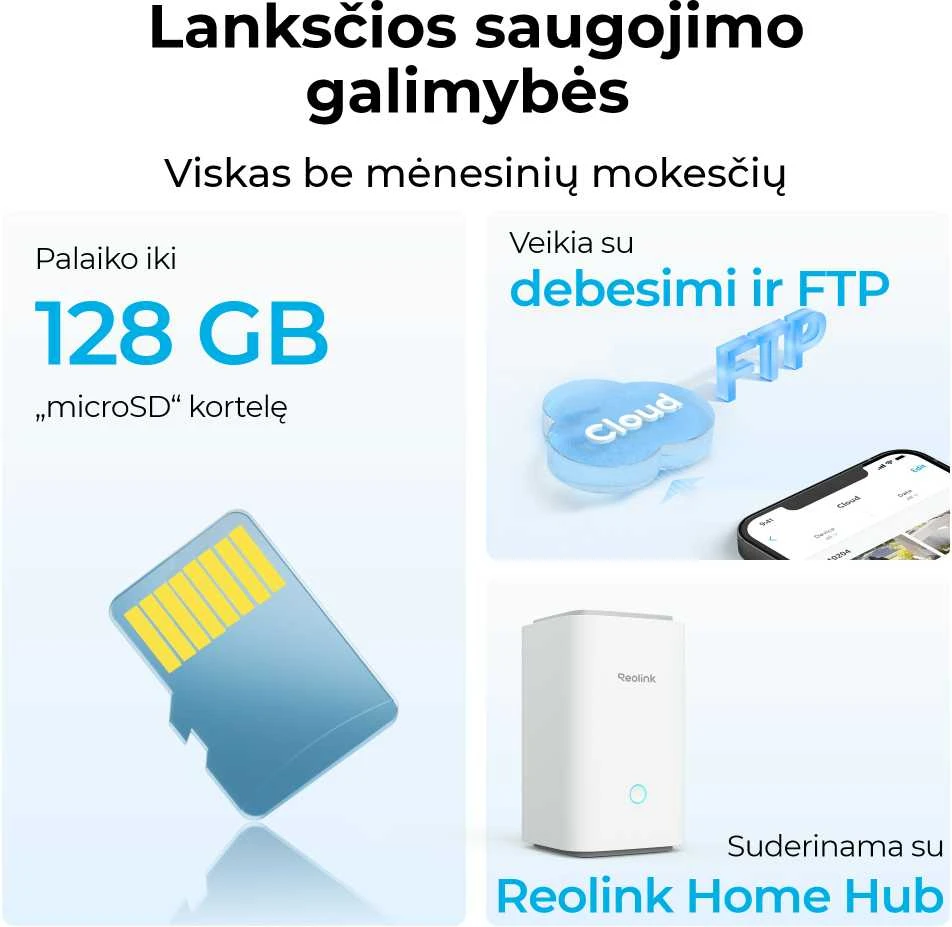 Akumuliatorinė kamera Reolink Argus Series B350, 8 MP, Wi-Fi, microSD