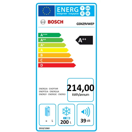 Bosch ‎GSN29VWEP GSN29VWEP Serija 4, Laisvai statomas šaldiklis, 161 x 60 cm