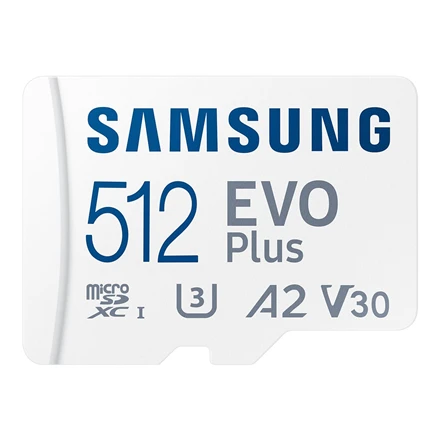 Atminties kortelė Samsung Micro SD Card EVO PLUS 512 GB Micro SDXC Flash atminties klasė 10 SD adapter/Baltos spalvos