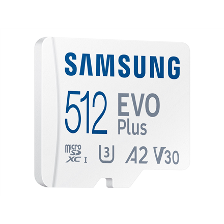 Atminties kortelė Samsung Micro SD Card EVO PLUS 512 GB Micro SDXC Flash atminties klasė 10 SD adapter/Baltos spalvos