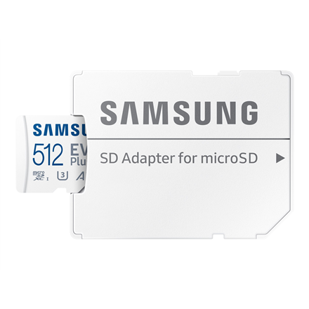 Atminties kortelė Samsung Micro SD Card EVO PLUS 512 GB Micro SDXC Flash atminties klasė 10 SD adapter/Baltos spalvos