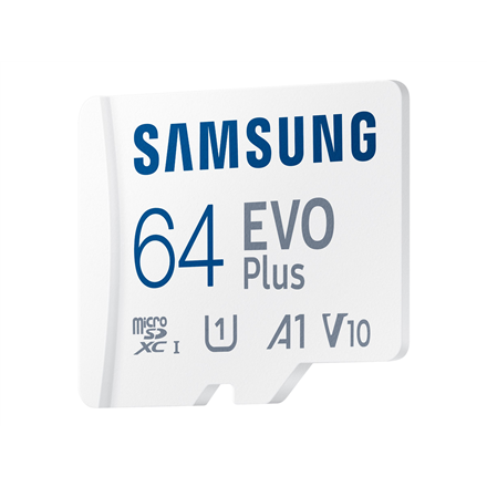 Atminties kortelė Samsung EVO Plus microSD 64 GB /MEMORY Micro SDXC EVO+ 64GB/V10 W/A MB-MC64KA/EU   Baltos spalvos