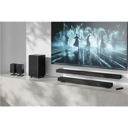 Namų kino sistema „Sharp“ | 5.1.2 „Dolby Atmos“ / „DTS:X“ garso juosta su belaidžiu žemųjų dažnių garsiakalbiu | HT-SBW55121(BK) | „Bluetooth“