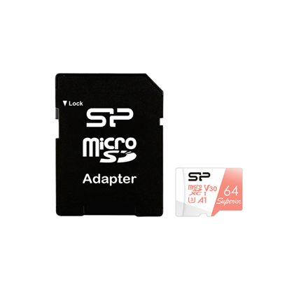 SILICON POWER KOMPIUTERIŲ IR RYŠIO ATMINTIES KORTELĖ „Superior Micro SDXC 64GB UHS-I A3 V30“