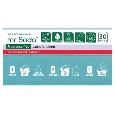 Soda | Skalbimo tabletės BE KVAPO, 30 vnt. x 25 g | mr. Soda