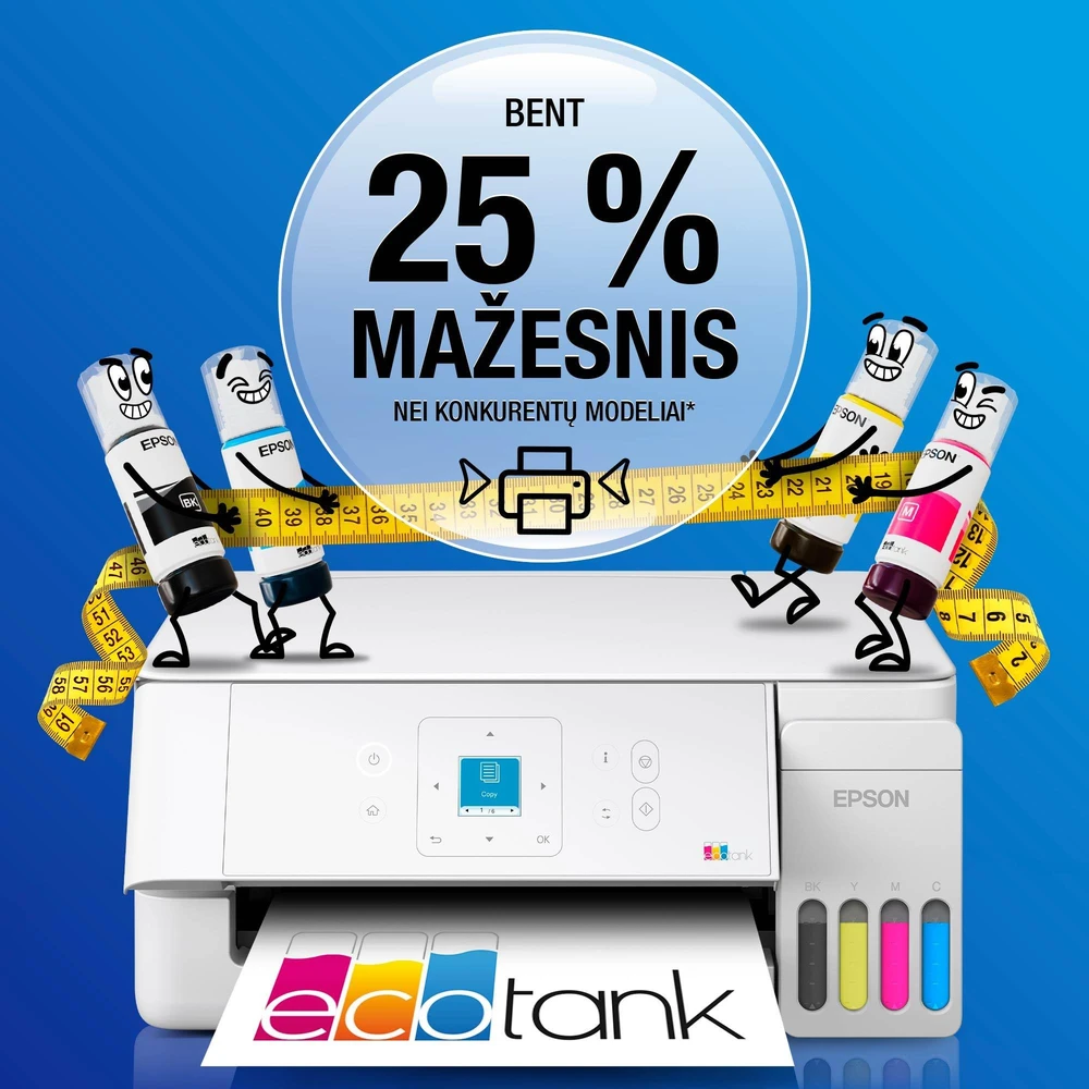 Daugiafunkcis rašalinis spausdintuvas Epson EcoTank L3366, A4, spalvotas, Wi-Fi, Wi-Fi Direct, AirPrint, LCD ekranas, baltas | C11CL63411