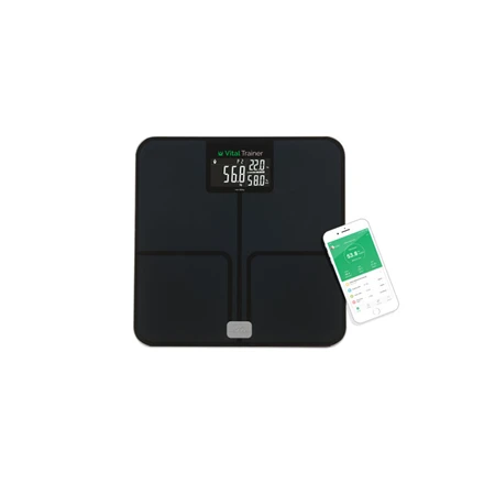 ETA | Išmanios asmeninės svarstyklės | „Vital Trainer“ ETA778090000 | Kūno analizatorius | Didžiausias svoris (keliamoji galia) 180 kg | Tikslumas 100 g | Kūno masės indekso (KMI) matavimas | Juodas