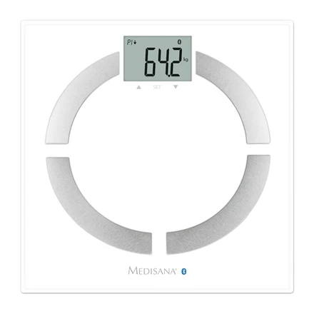 Medisana BS 444 kūno analizės svarstyklės, nerūdijančio plieno, Bluetooth | Medisana | BS 444 | Automatinis išjungimas | Kūno riebalų analizė | Kūno masės indekso (KMI) matavimas | Kūno vandens procentas | Kaulų masės analizė | Maksimalus svoris (keliamoji galia) 180 kg | Atminties funkcija | Keli vartotojai | Kūno skalė