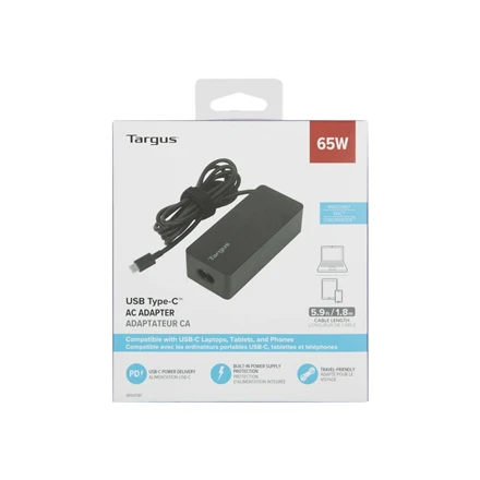 Targus | 65 W USB-C PD įkroviklis – skirtas nešiojamiesiems kompiuteriams arba maitinimo dokams