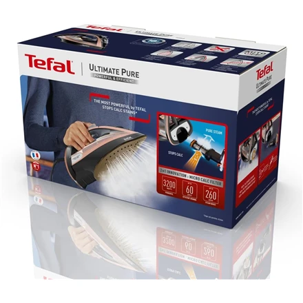 Garų lygintuvas Tefal Ultimate Pure FV9845E0 | 3200 W | Vandens talpa 350 ml | Juogas/rausvai auksinis