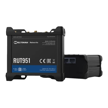 Teltonika | Pramoninis korinio ryšio maršrutizatorius | RUT951 | 802.11n | 10/100 Mbit/s | Ethernet LAN (RJ-45) jungtys 3 | Tinklo palaikymas: ne | MU-MiMO: ne | 2G/3G/4G | Antenos tipas: 2 x SMA, skirtas LTE, 2 x RP-SMA