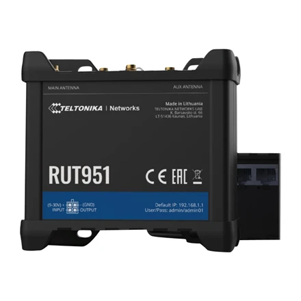 Teltonika | Pramoninis korinio ryšio maršrutizatorius | RUT951 | 802.11n | 10/100 Mbit/s | Ethernet LAN (RJ-45) jungtys 3 | Tinklo palaikymas: ne | MU-MiMO: ne | 2G/3G/4G | Antenos tipas: 2 x SMA, skirtas LTE, 2 x RP-SMA