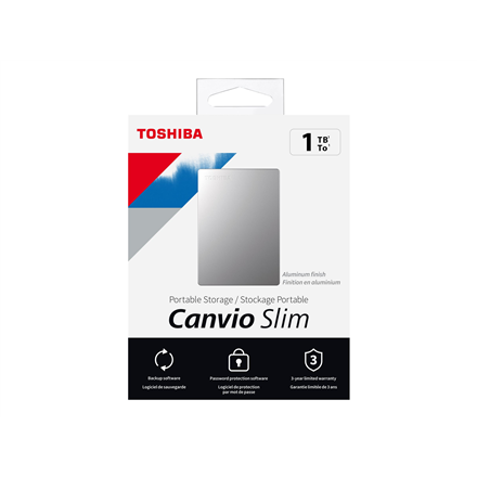 Kietasis diskas TOSHIBA Canvio Slim 1TB USB 3.2 Sidabrinis