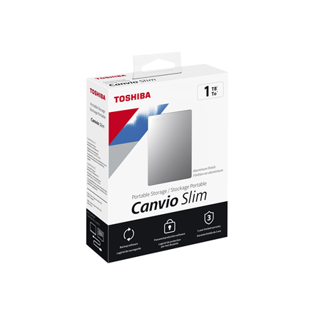 Kietasis diskas TOSHIBA Canvio Slim 1TB USB 3.2 Sidabrinis