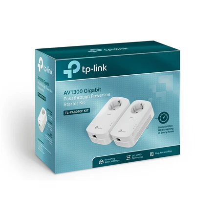 Maršrutizatorius TP-LINK | AV1300 Gigabit Passthrough Powerline Starter Kit | TL-PA8010P KIT | 1300 Mbit/s | Ethernet LAN (RJ-45) jungtys 1 | No Wi-Fi | Extra socket