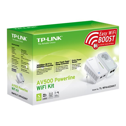 Maršrutizatorius TP-LINK | AV600 Powerline Wi-Fi rinkinys | TL-WPA4226 RINKINYS | 10/100 Mbit/s | Ethernet LAN (RJ-45) jungtys 4 | 802.11n | Wi-Fi duomenų perdavimo sparta (maks.) 300 Mbit/s | Duomenų perdavimo sparta (maks.) 600 Mbit/s | Papildomas lizdas