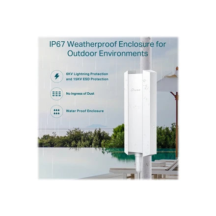 TP-LINK | AX1800 vidinis/lauko „WiFi“ 6 prieigos taškas | EAP610-Outdoor | 802.11ax | 2,4 GHz/5 GHz | 1201+574 Mbit/s | 10/100/1000 Mbit/s | Ethernet LAN (RJ-45) jungtys: 1 | MU-MiMO: Taip | PoE įvestis | Antenos tipas: vidinė