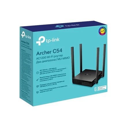TP-LINK | Dual Band Maršrutizatorius | Archer C54 | 802.11ac | 300+867 Mbit/s | 10/100 Mbit/s | Mesh Support No | MU-MiMO Yes | No mobile broadband | Antenna type 4xFixed