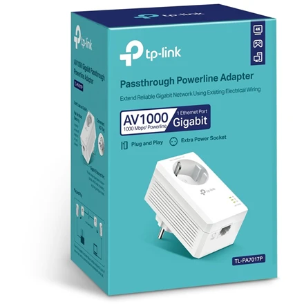 TP LINK AV1000 Gigabit Passthrough Powerline Adapteris TL PA7017P tp-link-av1000-gigabit-passthrough-powerline-adapteris-tl-pa7017p