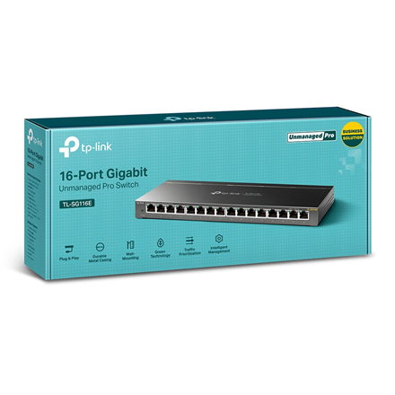 Šakotuvas TP-LINK | Switch | TL-SG116E | Web managed | Wall mountable | Gigabit Ethernet (copper) jungtys quantity 16 | Power supply type External
