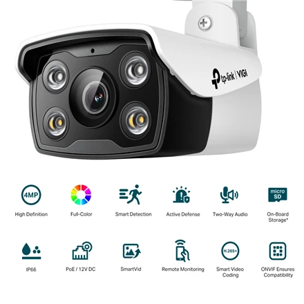 TP-LINK | VIGI 4MP lauko visų spalvų tinklo kamera | VIGI C340 | Kulka | 4 MP | 4 mm | IP66 | H.265+/H.265/H.264+/H.264 | MicroSD