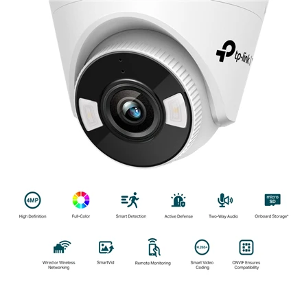 TP-LINK | VIGI 4MP visų spalvų bokštelio tinklo kamera | VIGI C440 | Kupolas | 4 MP | 4 mm | H.265+/H.265/H.264+/H.264 | MicroSD