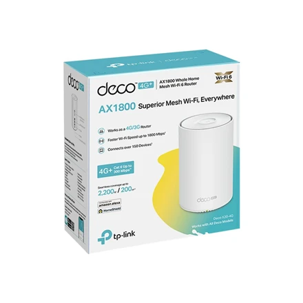 Maršrutizatorius TP-LINK | Visų namų tinklelio „Wi-Fi 6“ | „Deco 4G+ AX1800“ | 802.11ax | 300 Mbps | Ethernet LAN (RJ-45) jungtys 3 | Tinklo palaikymas: Taip | Ne