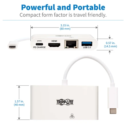 Tripp Lite USB-C dokas U444-06N-H4GU-C Single Ekranas/1xHDMI/iki sngle 4K/1xUSB 3.2/palaikymas PD 60W/Baltas/Maitinimo šaltinis neįtrauktas
