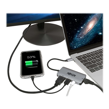 Tripp Lite USB-C dokas U444-06N-H4GUSC Vienvietis Ekranas/1xHDMI/iki 1x4K/1xUSB 3.2/RJ45/palaikymas PD 100W/Sidabrinis/Maitinimo šaltinis neįtrauktas